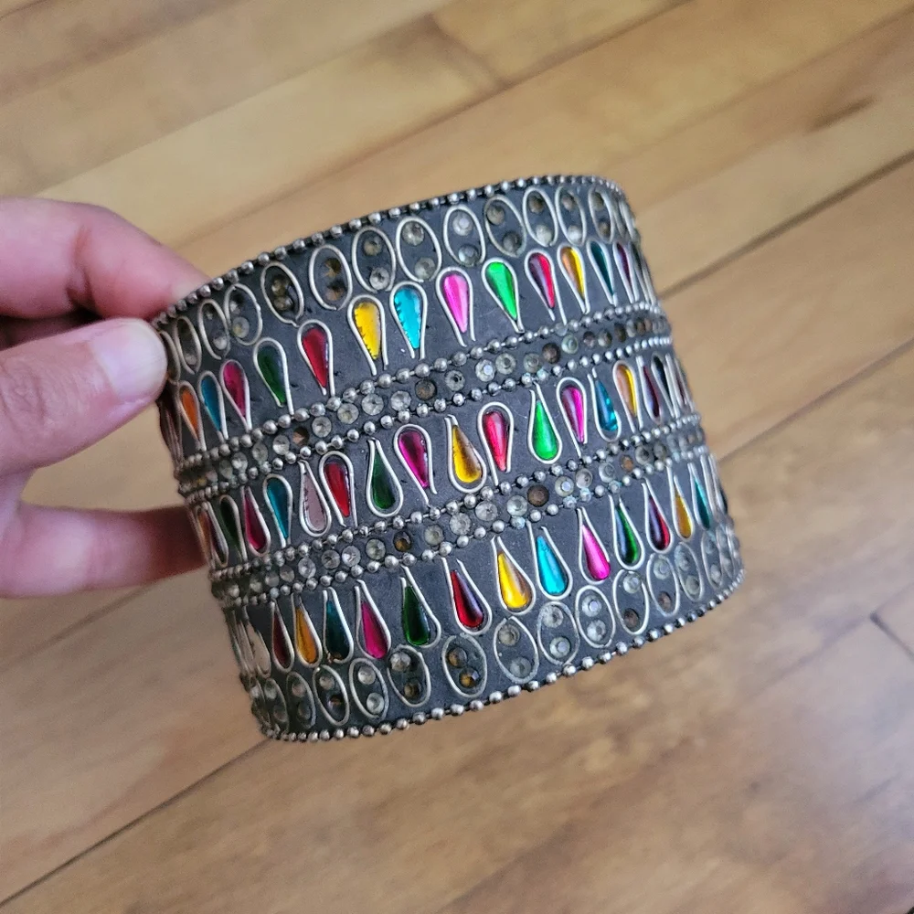 Vintage Indian Bejeweled Circular Box